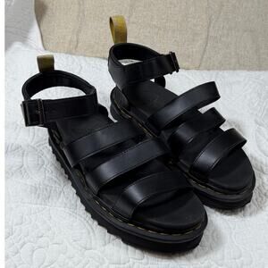 Dr Martens Women's 9 Blair Platform Black Leather Strap Sandal Casual Shoes